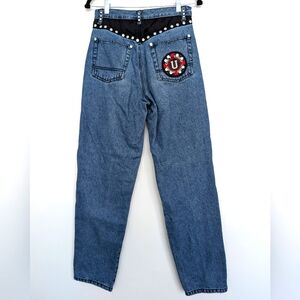 Vintage Y2K Get Used Classic Denim Patch Studded Utility High Waist Jeans Sz 30
